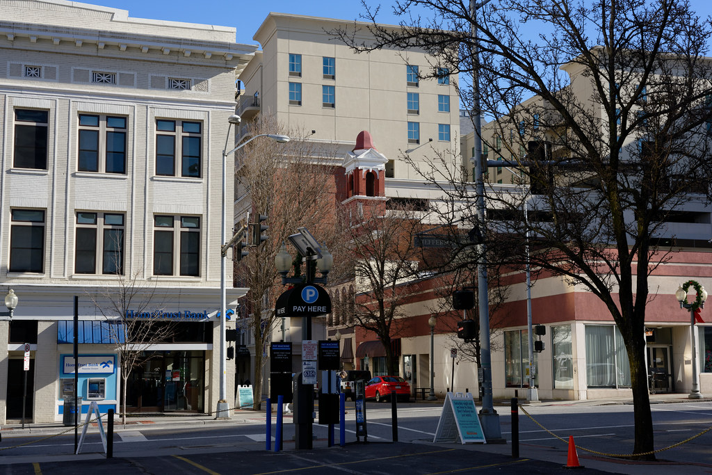 Downtown Roanoke, Virginia street with historic buildings